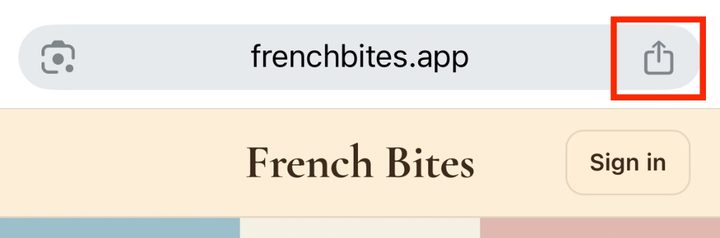 Chrome address bar with the Share button highlighted at the top right